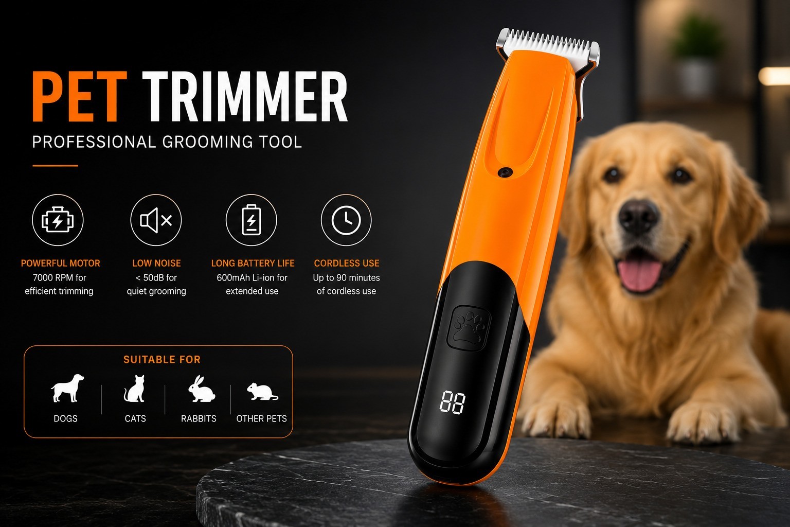 Pet Dog Hair Clipper Electrical Grooming Trimmer Kit For Pets USB-C Rechargeable