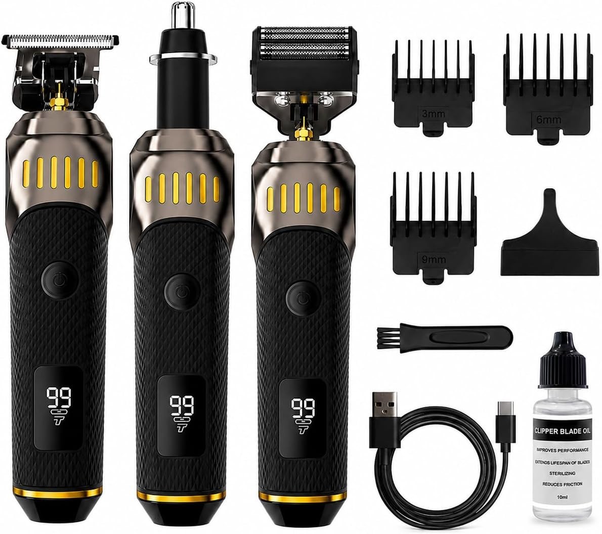Professional 3-in-1 Hair Beard Clipper Rechargeable Men's Shaver Trimmer Kit UK