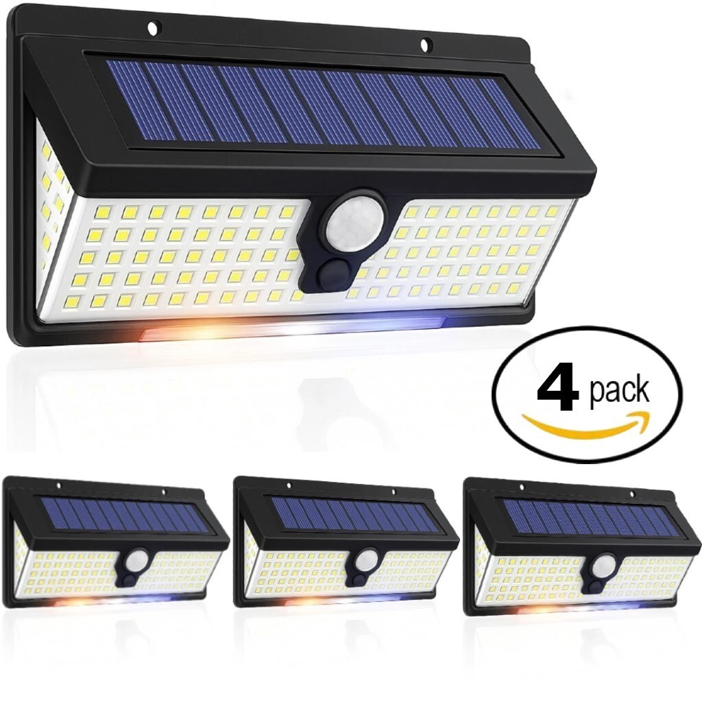 4 PACK Outdoor Solar Lights, 190 LED Solar Security Lights 270° Wide Angle Solar Powered Lights Solar Wall Light for Front Door, Yard, Garage, Garden