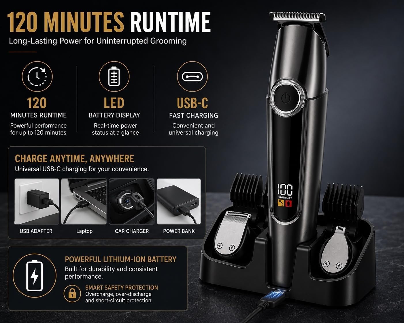 Cordless Clipper Razor Nose Electric Shaver Beard Hair Trimmer Grooming Dock Kit