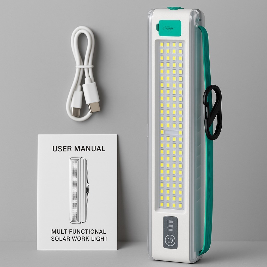Solar LED Work Light 50W USB-C Rechargeable Portable Camping Emergency Lamp