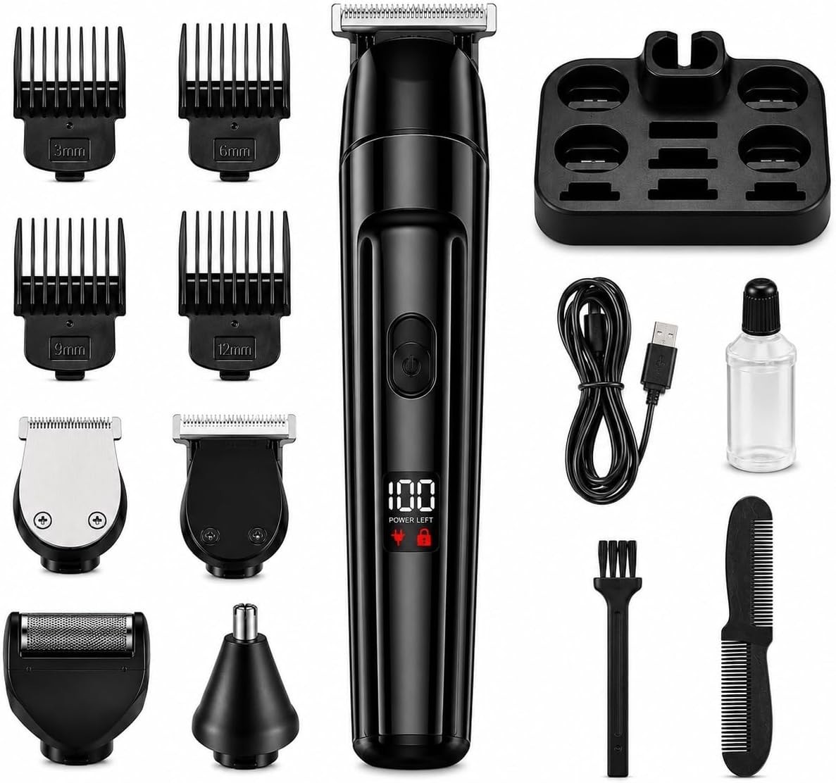 Cordless Grooming Beard Hair Trimmer Men Clippers Shaver 4 Combs Charging Stand