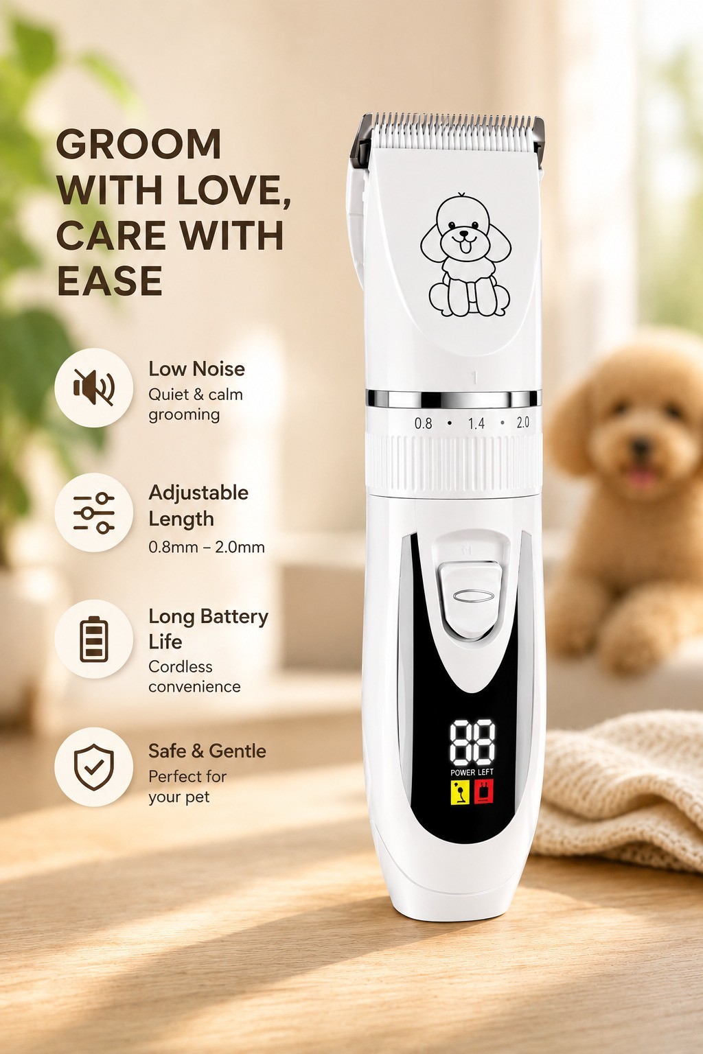 Dog Paw Trimmer Waterproof - Pet Hair Trimmer LED Display Dog Clippers - 2026